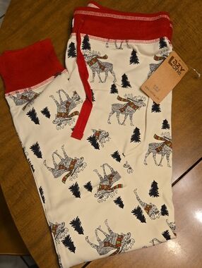 Lazy One Cream Moose Print Pajama Pants with Red Trim